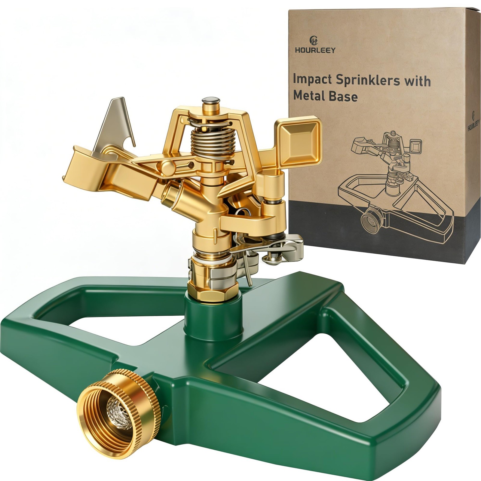Hourleey Impact Pulsating Lawn Sprinkler Metal Base 360° Adjustable 5800 Sq Ft