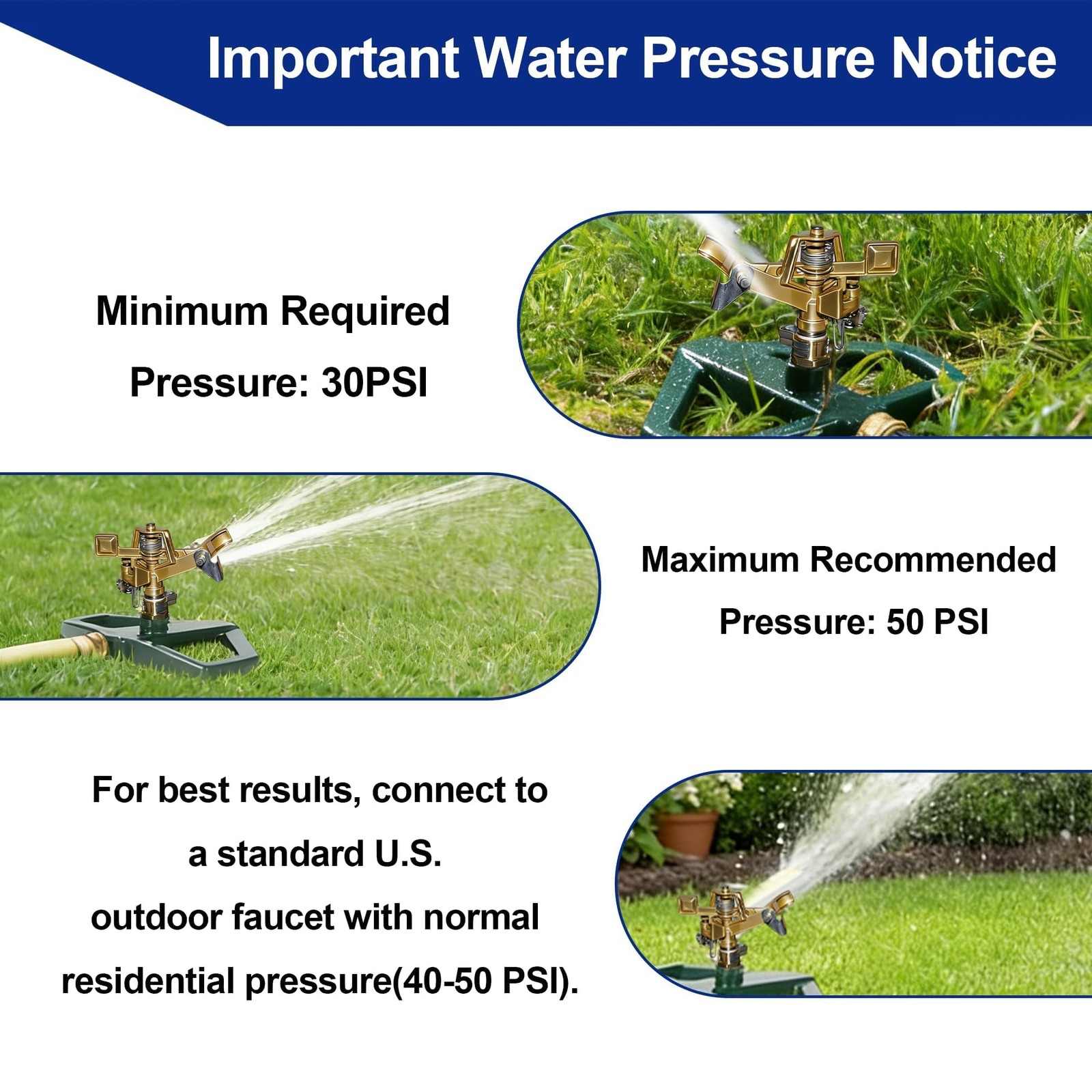 Hourleey Impact Pulsating Lawn Sprinkler Metal Base 360° Adjustable 5800 Sq Ft