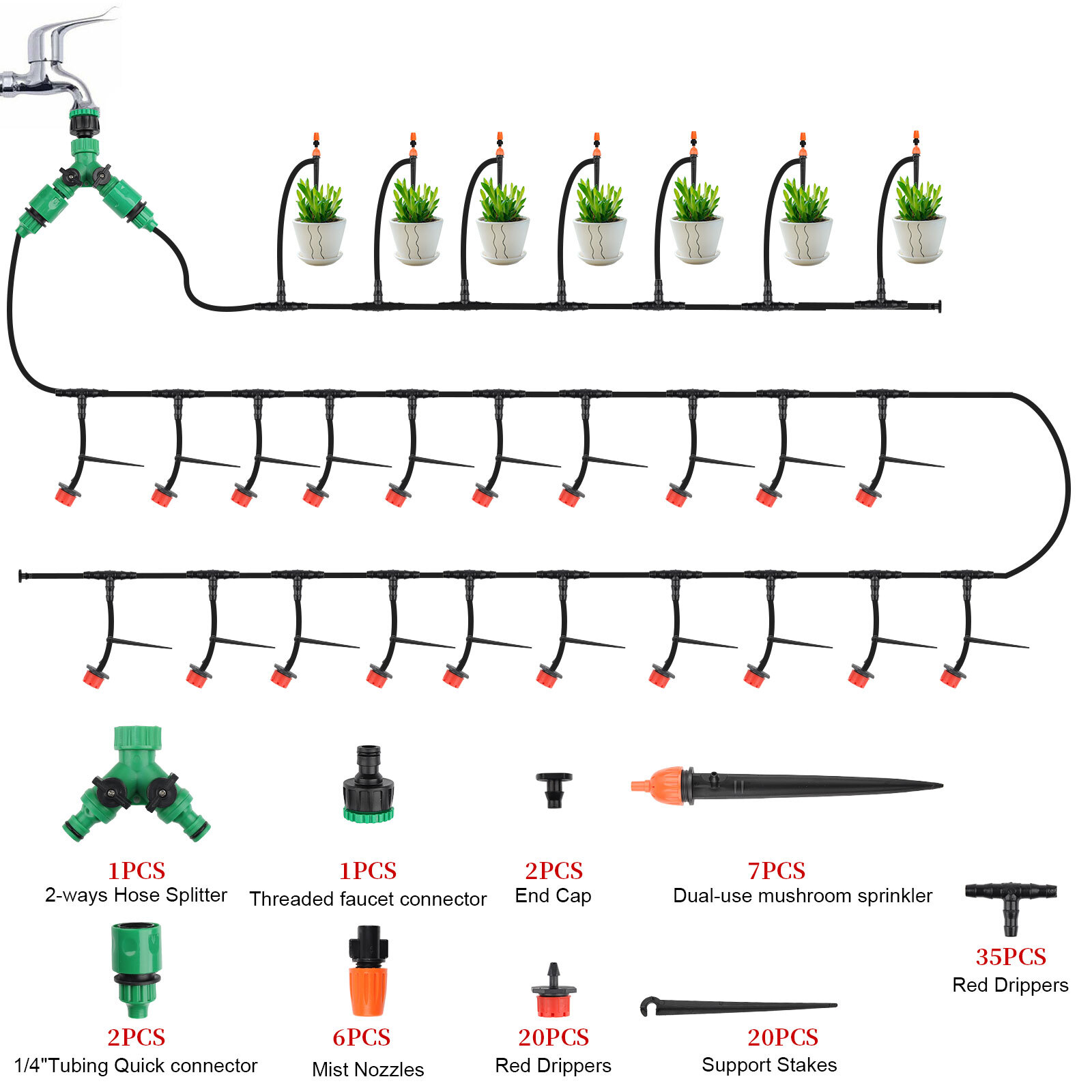 130ft 40m Drip Irrigation System Garden Plant Self Watering Hose Micro Sprinkler