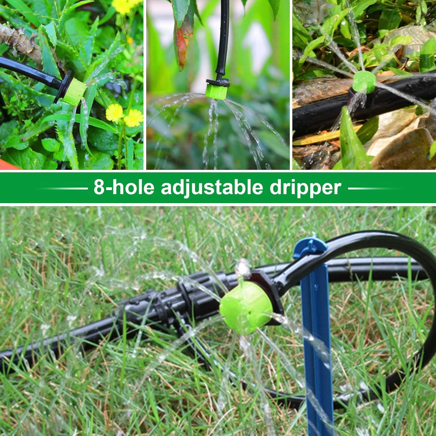 200Pcs Adjustable Irrigation Drippers, 1/4 Inch Barbed Drip Emitter 360 Degree W