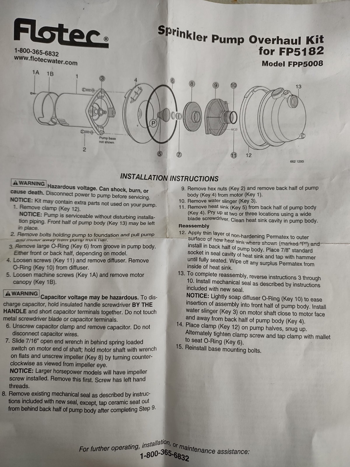 Flotec FPP5008 Overhaul Kit for Sprinkler Pump Model FP5182