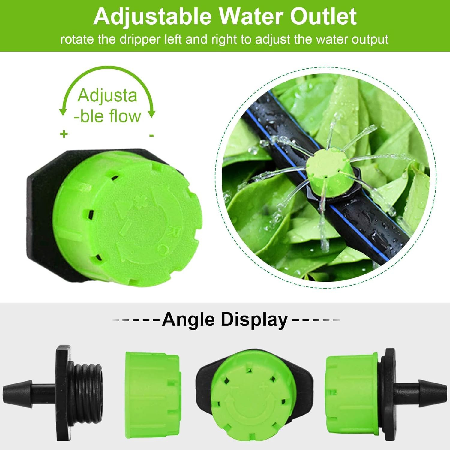 200Pcs Adjustable Irrigation Drippers, 1/4 Inch Barbed Drip Emitter 360 Degree W