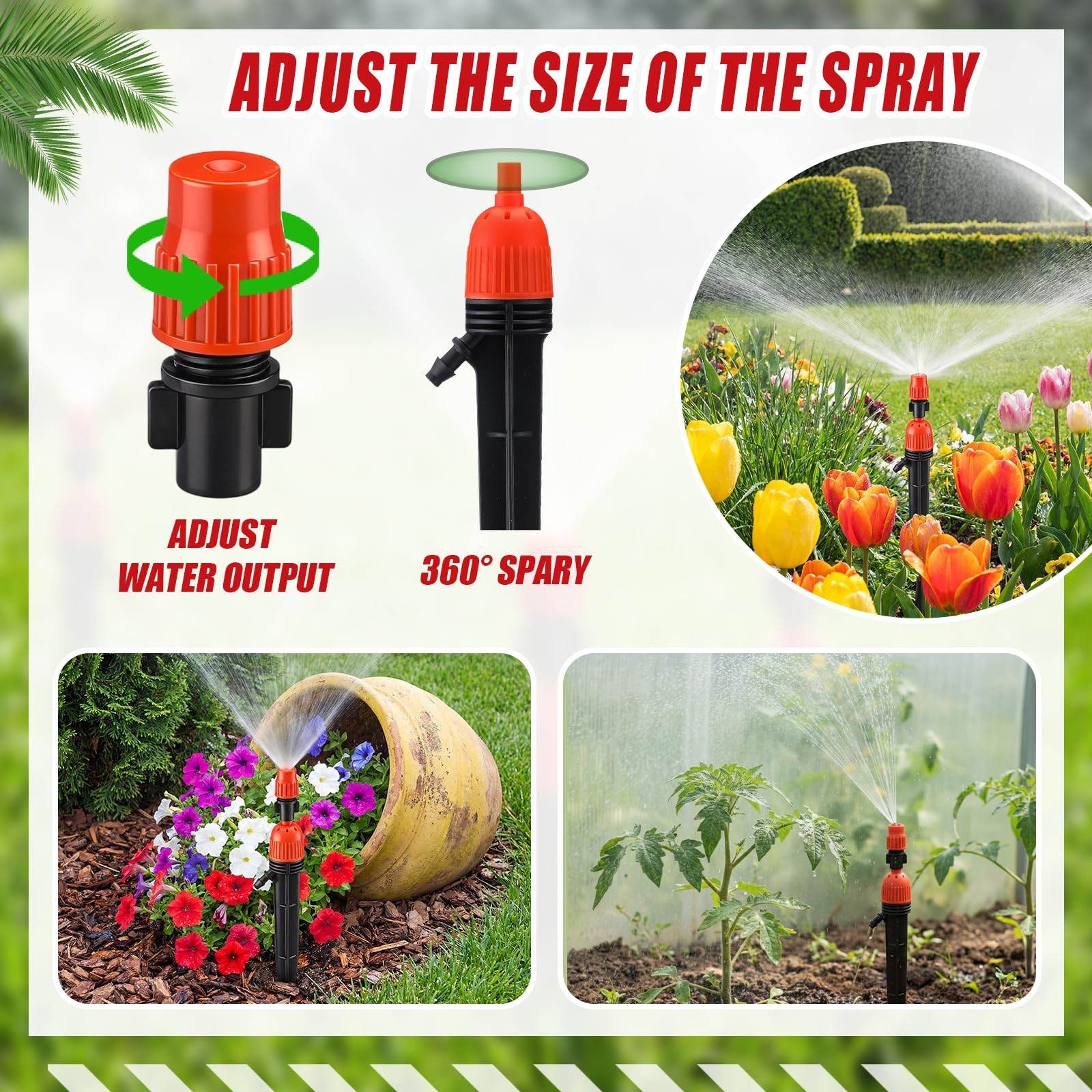 50 Pcs Drip Irrigation Emitters 360 Degree Water Flow Stake Drippers for 1/4″…