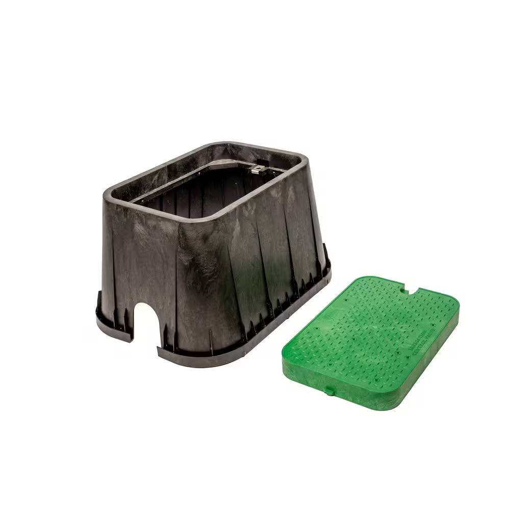 14 In. X 19 In. Rectangular Irrigation Valve Box and Lid, Black Box, Green Lid
