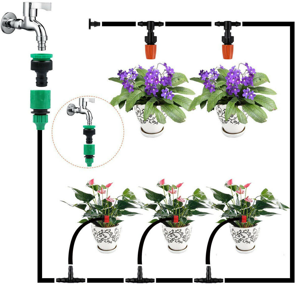 Garden 100Ft Automatic Micro Irrigation System for Garden Flower Bed,Patio,Lawn