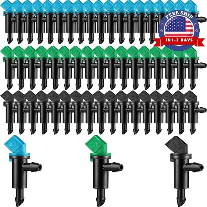 60 goteros de riego con flujo de agua ajustable, 3 Sizes 1 GPH, 2 GPH, 4 GPH NEW