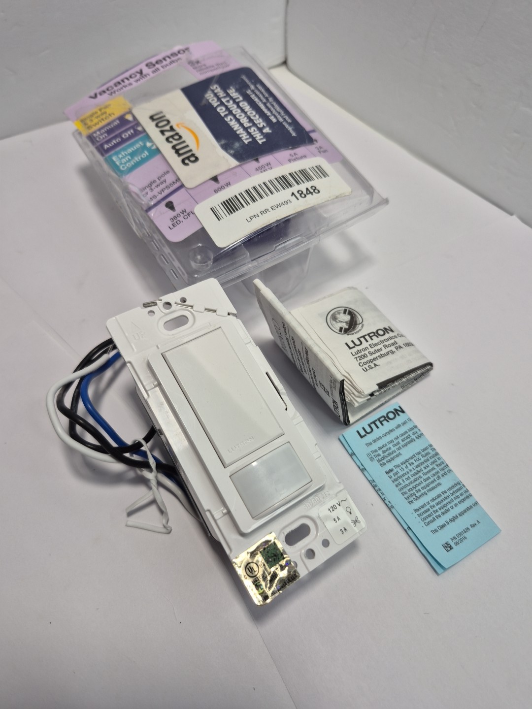 Lutron MS-VPS5MH-WH White 120V 5A 1-Pole 180 Degree Alarm/Sensor Switch