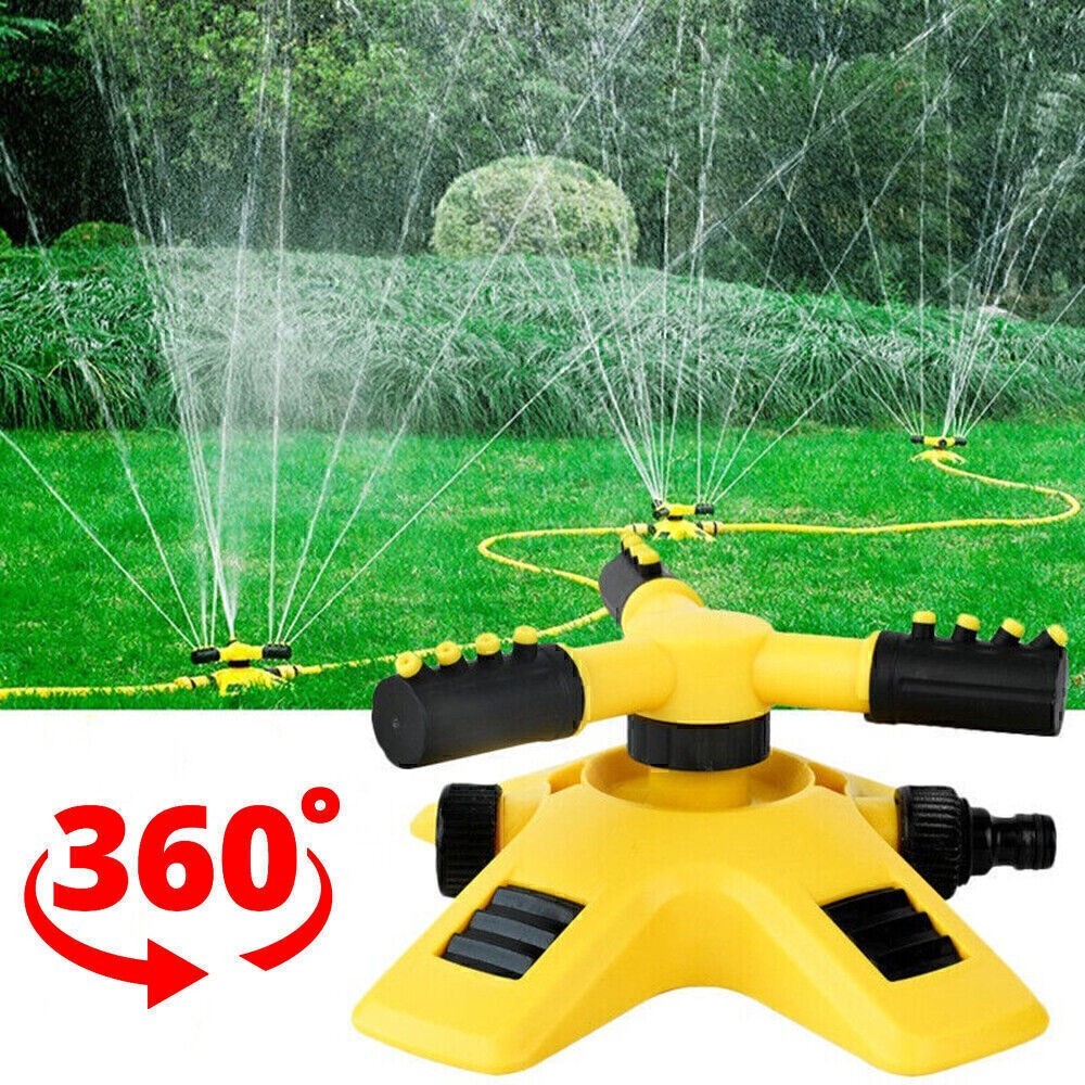 Auto 360° Rotating Lawn Sprinkler 3 Arm Adjustable Garden Yard Water Sprayer US