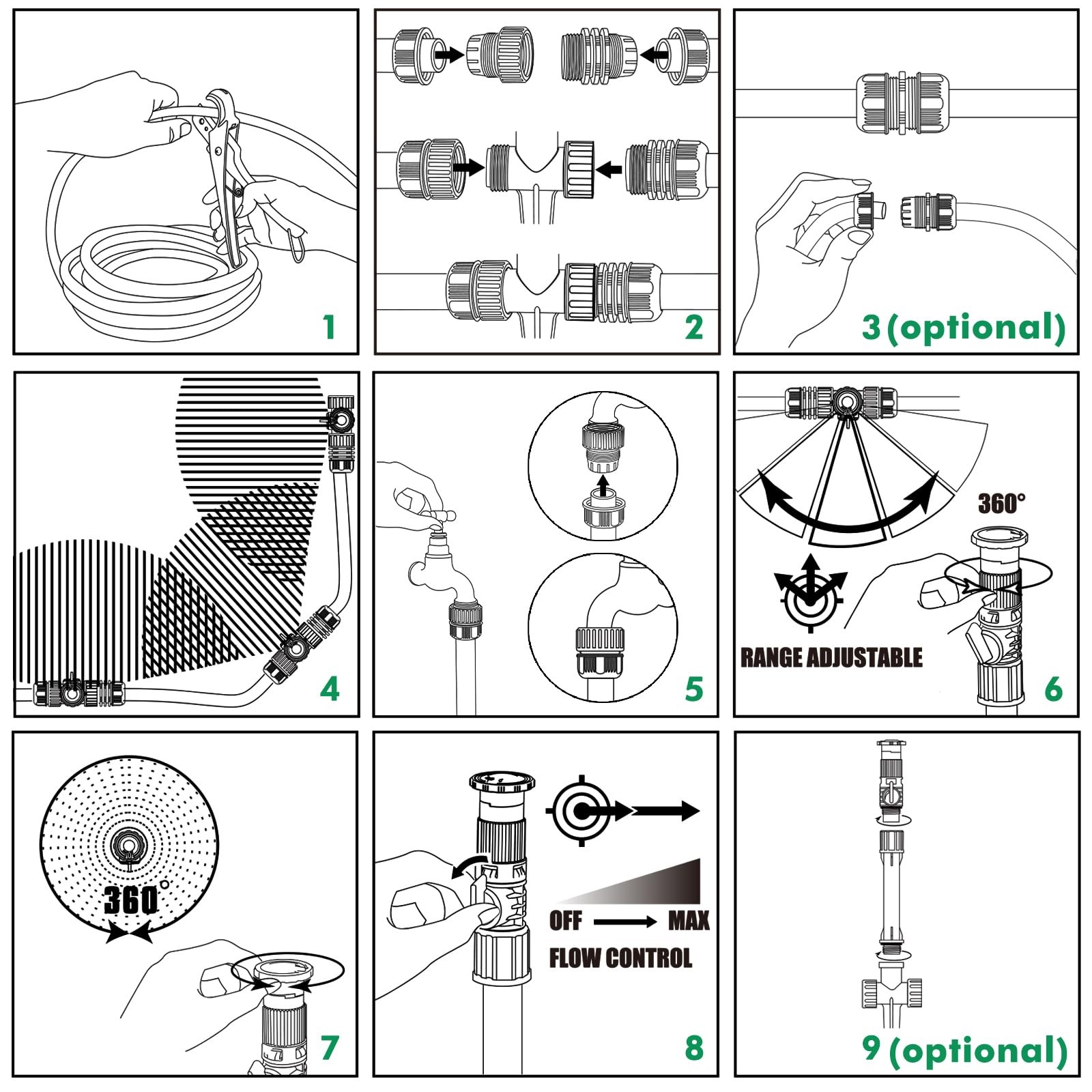 RESTMO Flexible Sprinkler System with Metal Spike Base, Above Ground DIY Irri…