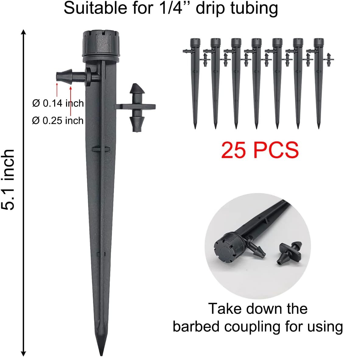 25Pcs 360° Adjustable Water Flow Irrigation Drippers Stake Emitter Drip System