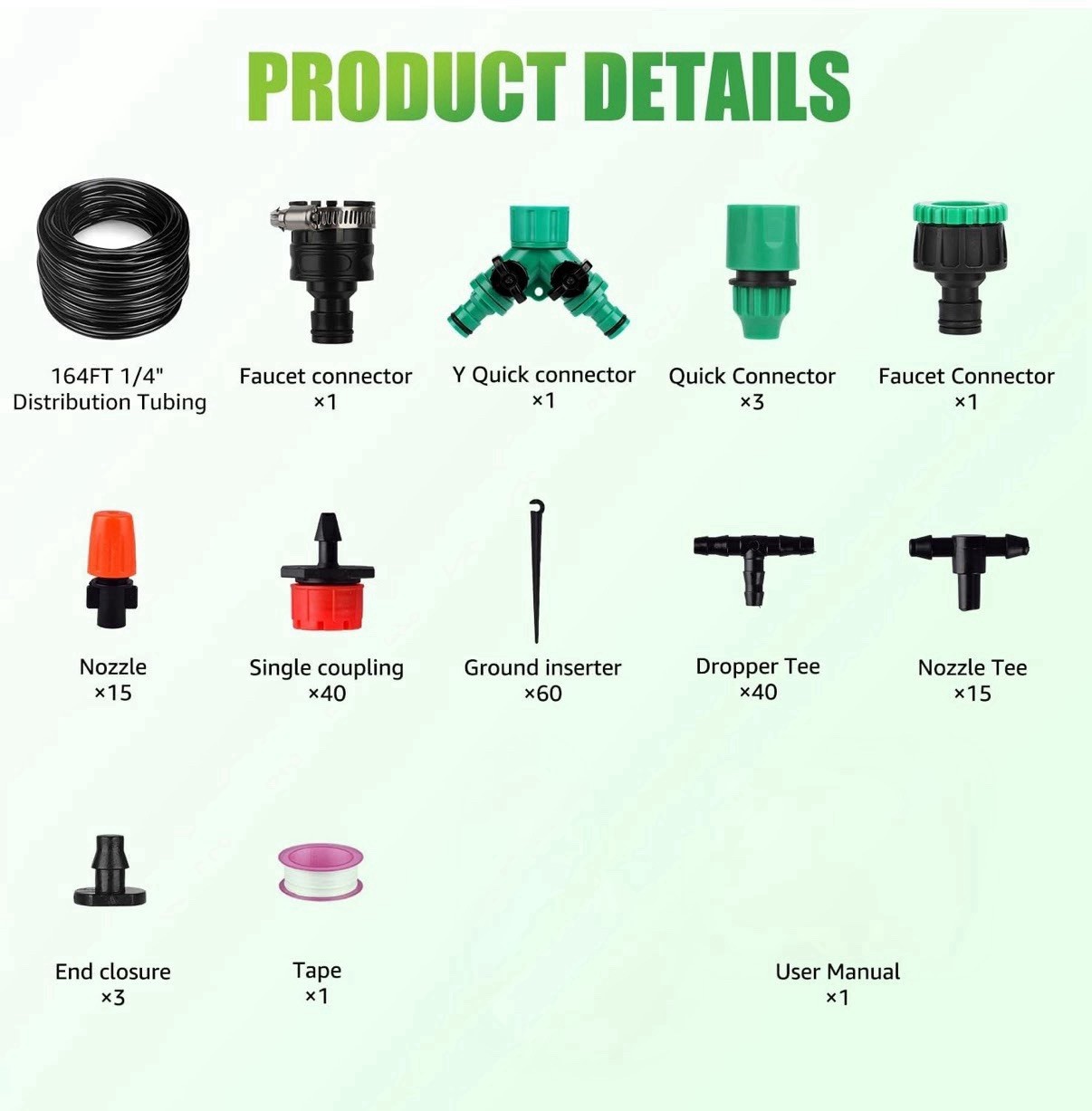 164ft Hose Drip Irrigation Kit Garden Watering System 182 Piece Faucet Connector