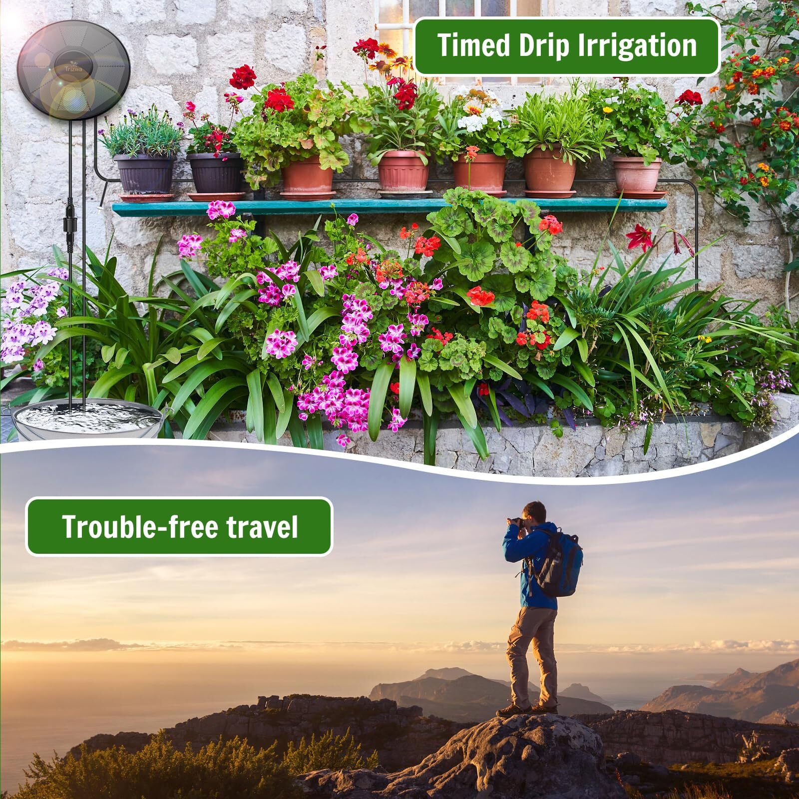 TRJZWA Solar Irrigation System ,Automatic Drip Irrigation Kit for Outdoor/Indoor