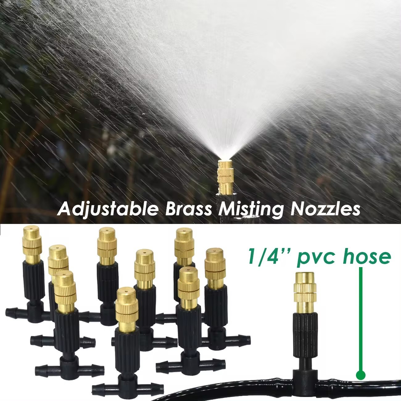Outdoor Misting Cooling System Brass Nozzles 5-30M Patio Greenhouse Kit