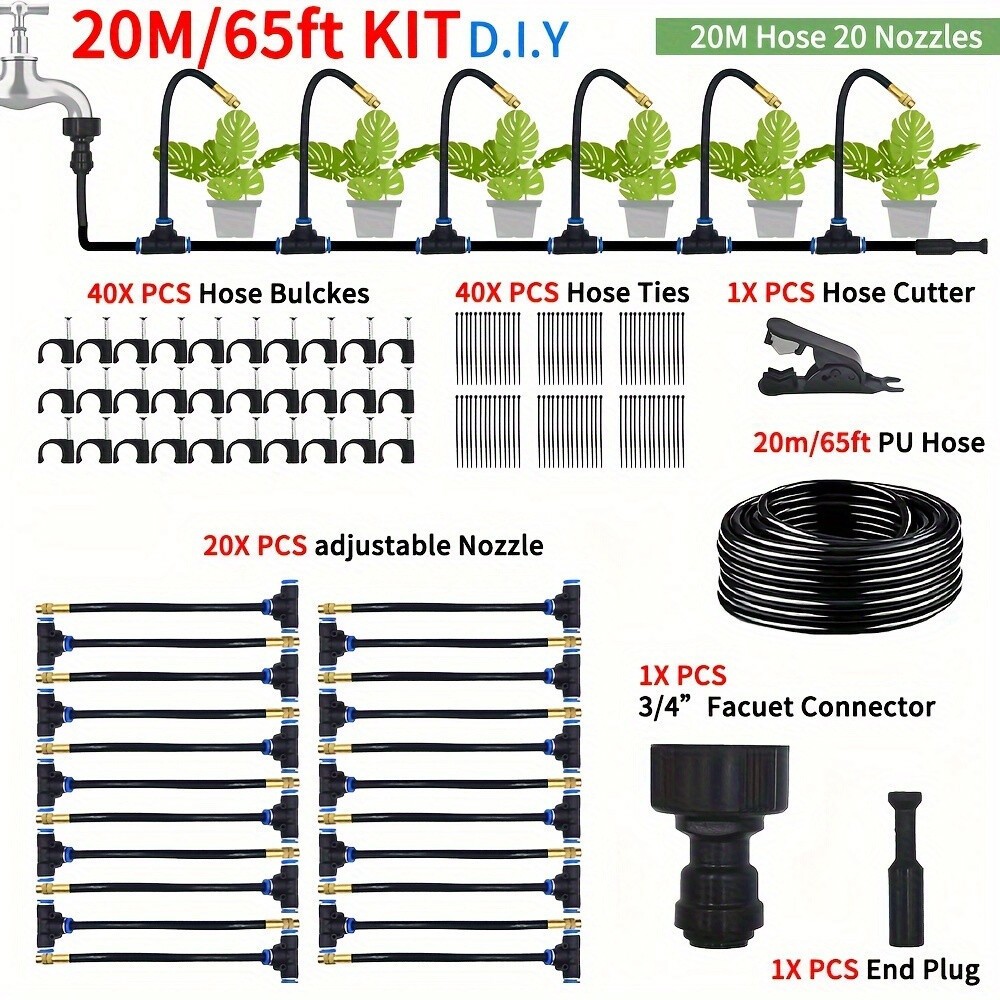 65ft Drip Irrigation Kit Garden Irrigation System Plant Watering Drip Adjustable
