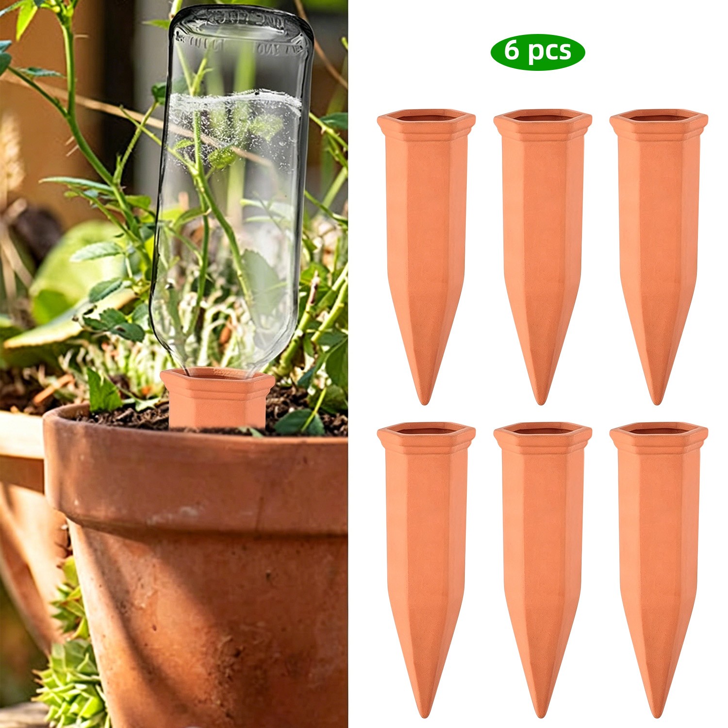 Red Ceramic Automatic Plant Waterer,Self-Watering Spike for Vacation&Lazy Garden
